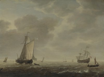 Un navío de guerra holandés y varios barcos en una brisa, c. 1640 de Simon de Vlieger