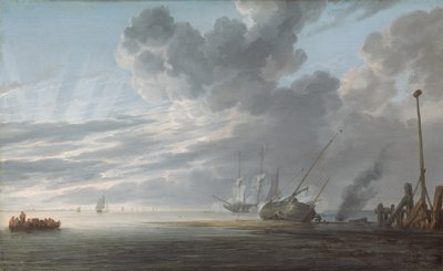 Estuario al final del día, c. 1640-1645 de Simon de Vlieger