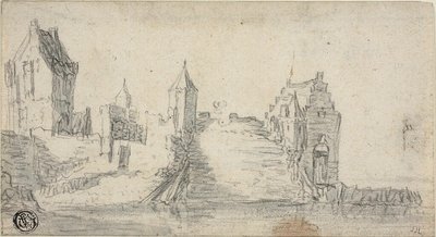 Edificios fortificados al borde del agua de Simon de Vlieger