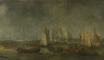 La batalla en el Slaak entre las flotas holandesa y española durante la noche del 12 al 13 de septiembre de 1631 de Simon de Vlieger