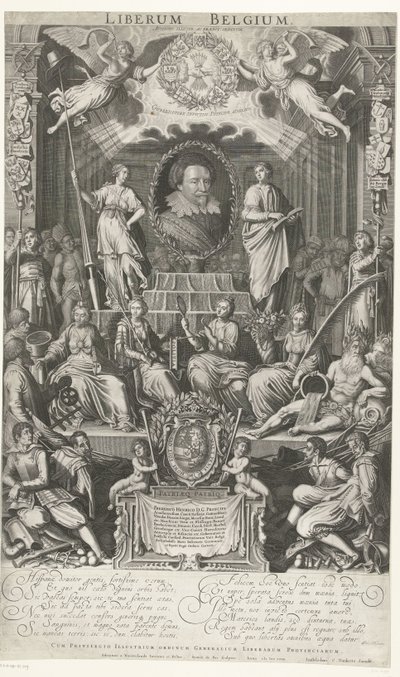 Frederick Henry como protector de la religión y la libertad, 1628 Liberum Bélgica (título sobre objeto) de Simon van de Passe