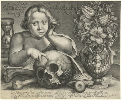 Niño con calavera (Vanitas) Memento Mori (título sobre objeto) de Simon van de Passe