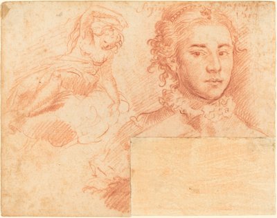 Retrato de una reina y un estudio de una mujer sentada en una nube; verso, figura durmiente de Simone Cantarini
