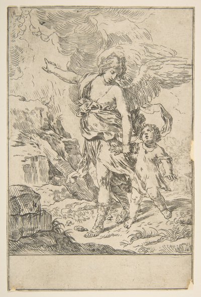 Un ángel guardián caminando con un niño, ca. 1640 de Simone Cantarini