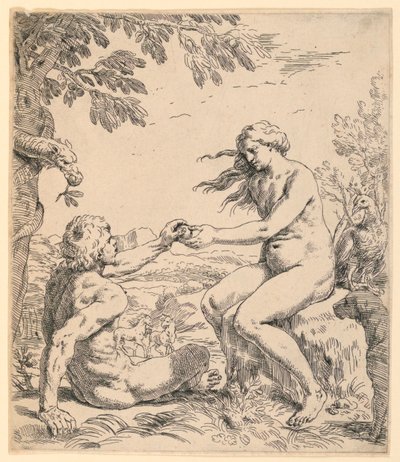 Adán y Eva de Simone Cantarini