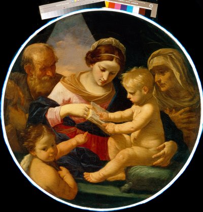 La Sagrada Familia con San Juan Bautista y Santa Isabel. Pintura de Simone Cantarini (1612-1648), óleo sobre lienzo de Simone Cantarini