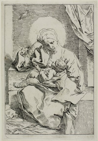 Madonna y Niño con un jilguero de Simone Cantarini