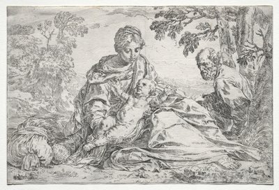 Rest on the Flight into Egypt de Simone Cantarini
