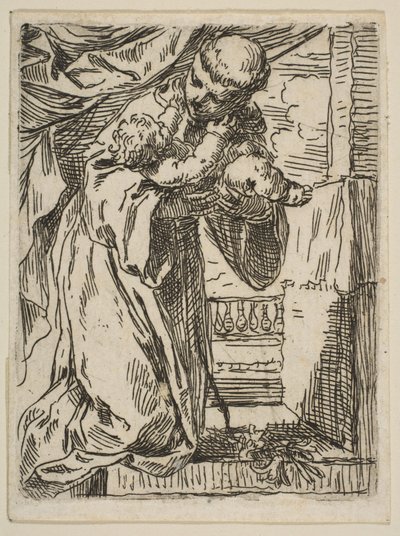 San Antonio de Padua sosteniendo al Niño Jesús de Simone Cantarini