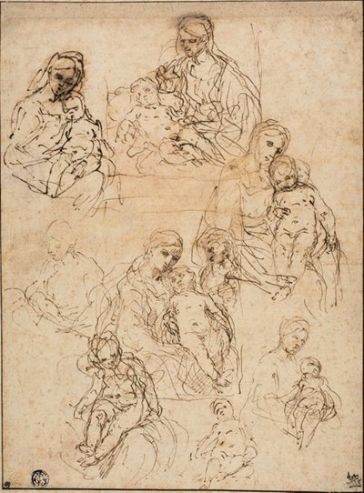 Bocetos de la Virgen y el Niño, y la Sagrada Familia de Simone Cantarini