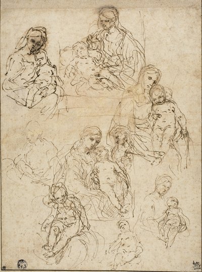 Bocetos de la Virgen y el Niño, y la Sagrada Familia de Simone Cantarini