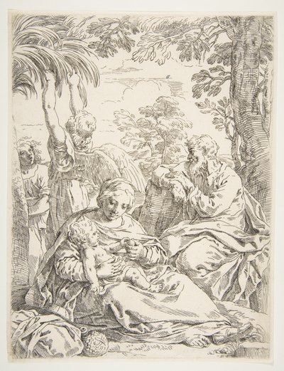La Sagrada Familia descansando en su huida a Egipto, ca. 1637-1639 de Simone Cantarini