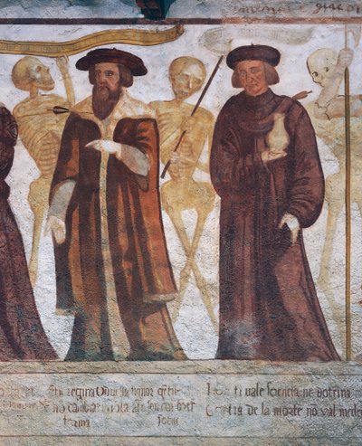 La Muerte con el Duque y el Doctor (detalle de La Danza de la Muerte) de Simone II Baschenis