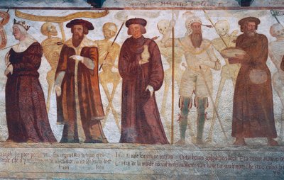 La Muerte con la Reina, el Duque, el Doctor y el avaro rico (detalle) de Simone II Baschenis