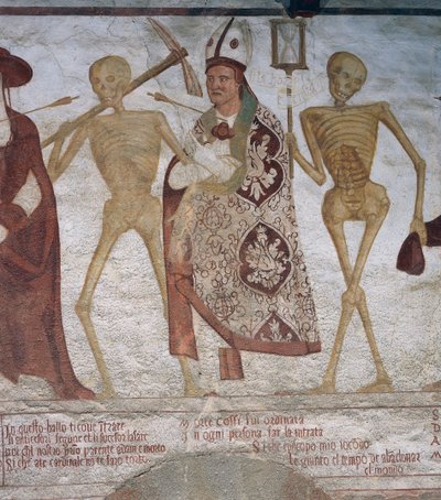 El Obispo y la Muerte (detalle) de Simone II Baschenis