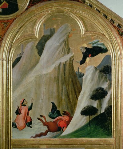Agostino salvando a un hombre que cayó de su caballo, del Altar del Beato Agostino Novello de Simone Martini