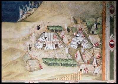 Conmemoración de Guidoriccio da Fogliano en el sitio de Montemassi (detalle del campamento militar) de Simone Martini