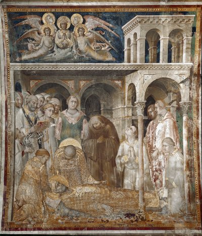 Fresco de la vida de San Martín. La muerte de San Martín. Pintura de Simone Martini (1280-1344). Fresco. de Simone Martini
