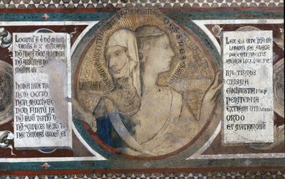 Maestà: Figura de dos caras representando la Ley Antigua y la Ley Nueva (detalle) de Simone Martini