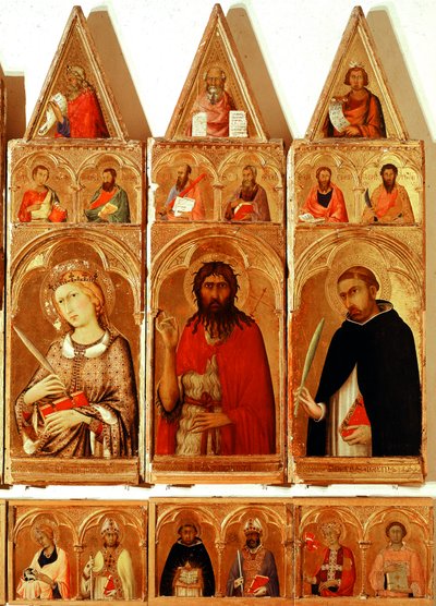 Santa Catalina de Alejandría, San Juan Bautista, San Pedro de Verona. (detalle) del Políptico de Santa Catalina de Alejandría de Simone Martini
