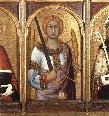 San Miguel, detalle del retablo de SS Geminianus, Miguel y Agustín, c.1319 (detalle) de Simone Martini