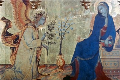 La Anunciación y Dos Santos (detalle), 1333 de Simone Martini