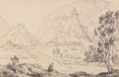 Álbum de 30 Vistas en el Tirol e Italia: Fortaleza de Trostburg cerca de la ciudad de Kollman. Tirol. 28 de octubre de 1840 de Sir Charles D