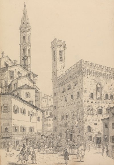 Álbum de 30 vistas del Tirol e Italia: Vista Sur del Barqello o Prisión del Estado y Aguja de la Badia 3.d Mayo 1842 de Sir Charles D