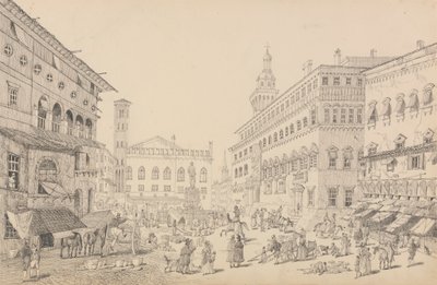 Álbum de 30 vistas del Tirol e Italia: Plaza de Bolonia, Catedral y Palacio del Legado del Papa 12 Nov.r 1840 de Sir Charles D