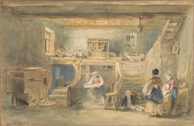Interior del molino Pitlessie con un hombre tamizando maíz de Sir David Wilkie
