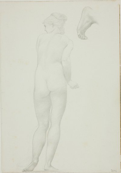 Vista trasera de mujer desnuda de pie y boceto de un pie de Sir Edward Burne Jones
