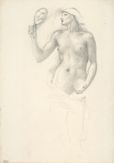Figura Femenina Semi-Desnuda con Espejo en la Mano Derecha de Sir Edward Burne Jones