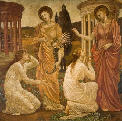 Cupido y Psique - Murales de Palace Green - Psique en los santuarios de Juno y Ceres de Sir Edward Coley Burne Jones
