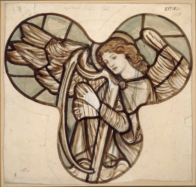 Diseño para vidrieras en la iglesia de Lyndhurst: Un ángel arpista de Sir Edward Coley Burne Jones