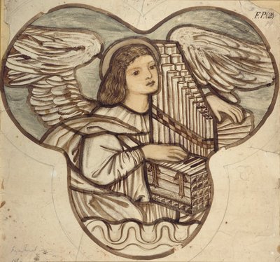 Diseño para vidrieras en la iglesia de Lyndhurst: Un ángel organista de Sir Edward Coley Burne Jones