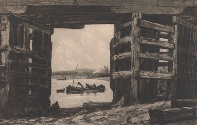Un tramo del viejo puente de Battersea de Sir Frank Short