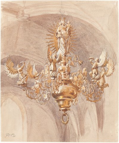 Candelabro con la Virgen María sosteniendo al Niño Jesús de Sir Frederic William Burton