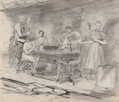 Estudio de mujeres y hombres que dan las gracias antes de comer de Sir Hubert von Herkomer