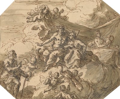 Diseño para una escena mitológica, con Júpiter y Juno de Sir James Thornhill