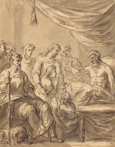 Jacob permitiendo a Benjamín ir a Egipto con sus hermanos de Sir James Thornhill