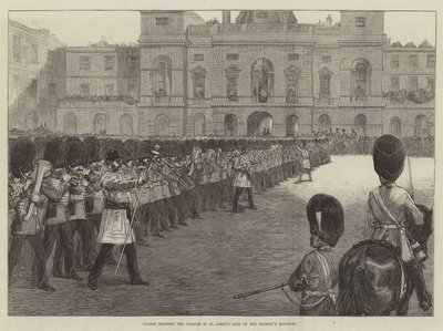 Guardias desfilando los Colores en el Parque St James en el cumpleaños de Su Majestad de Sir John Charles Robinson