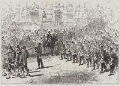 La revolución en España, el general Prim revisando las tropas en Madrid de Sir John Charles Robinson