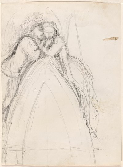 Diseño de un arco gótico con el artista y Effie Ruskin abrazados (anverso); Diseño de un arco gótico con Effie como ángel (reverso) de Sir John Everett Millais