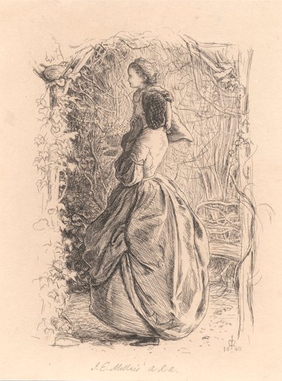 Feliz Primavera. Mujer y niño mirando un pájaro en el nido. de Sir John Everett Millais