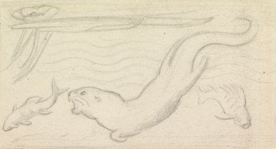 Estudio de vidrieras, Una nutria y dos peces de Sir John Everett Millais