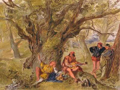 Como gustéis: Acto II, Escena V. Bajo el árbol verde, cantado por Amiens, c. 1875 de Sir John Gilbert