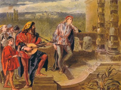 El músico canta en Los dos caballeros de Verona: Acto IV Escena II, c1875 de Sir John Gilbert