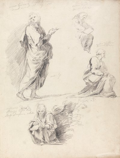 Hoja de estudios de figuras de la Disputación de Rafael (con hoja aparte con inscripción) de Sir Joshua Reynolds