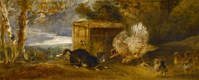 Una Gallina Defendiendo a Sus Polluelos del Ataque de un Gato de Sir Peter Francis Bourgeois