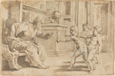 Putti probando la percepción de profundidad de un hombre de Sir Peter Paul Rubens